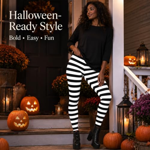 Image of QZUnique Leggings for Women, Halloween Full-Length Printed Legging Footless Elastic Yoga Pants, Regular and Plus Size