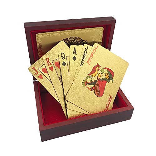Yuanhe Goldfarbenes Kartendeck: Wasserdichte Spielkarten, luxuriöse Spielkarten mit Holz-Geschenk-Box, ideal für Pokerkarten, Spielabende und Casino-Partys – Bild 4