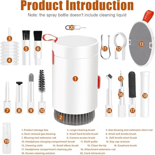 Image of Elvana Keyboard Cleaning Set, 20 in 1 Keyboard Cleaning Brush Kit, Cleaning Brush Electronic Cleaner for Technology Gadget Earbuds Laptop Mobile Phone Screen Smartphone Earphone Camera Lens