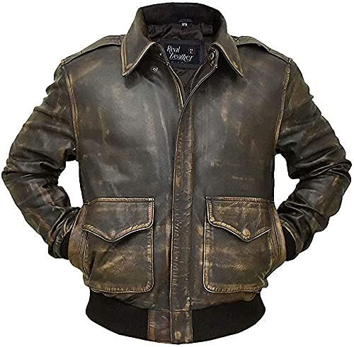 Mens A2 Leather Jacket Air Force Flight Pilot Brown Bomber Leather Outerwear2