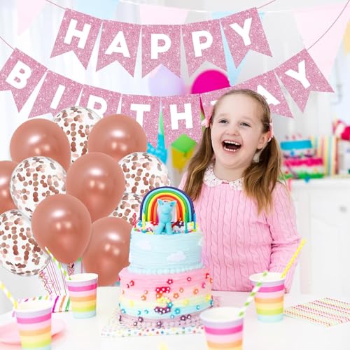 Image of Rozi Decoration Rose Gold Balloons Combo Pack - Metallic & Confetti Balloons for Birthday, Baby Shower, Wedding, Welcome Prince and Princess, Engagement & Event Decorations Pack of 10 Pcs