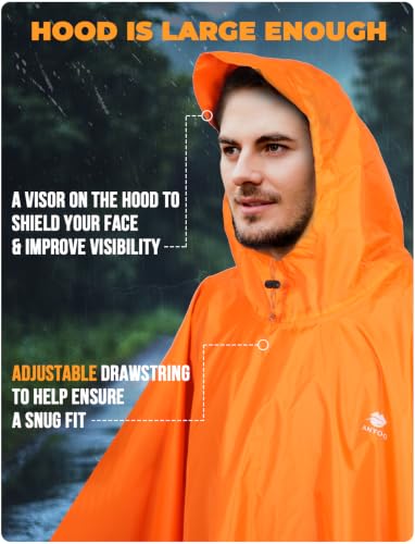 Image of ANYOO Hooded Rain Poncho for Adults Waterproof Lightweight Rain Coat for Men Women Reusable Rain Jacket for Emergency Outdoor