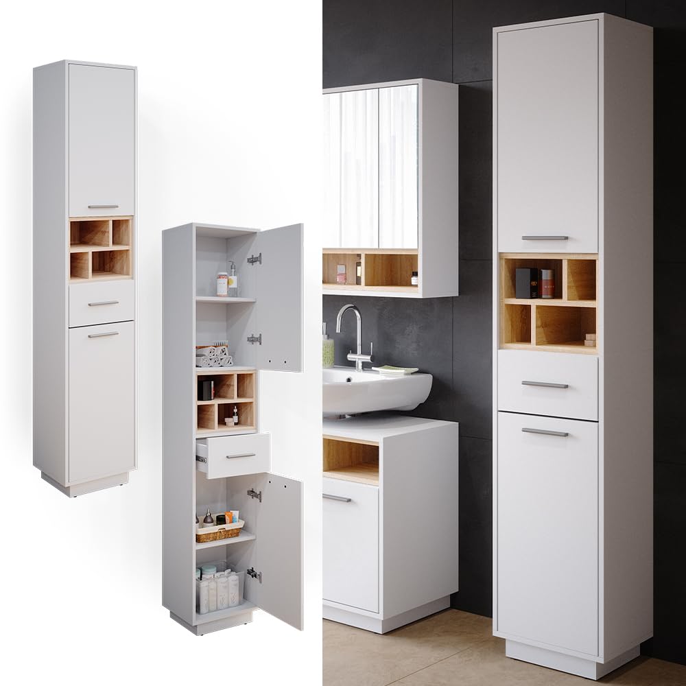 Vicco Mobile bagno alto Beatrice, Bianco, 38 x 190 cm | per la conservazione di articoli da bagno e compatibile con Beatrice