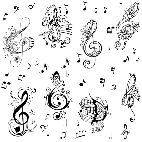 CRASPIRE Calcomanías de Pared de Música 8 Hoja Pegatinas de Pared de Mariposa Notación de Notas Musicales Arte de Pared de Vinilo Removible Impermeable para Salón de Clase