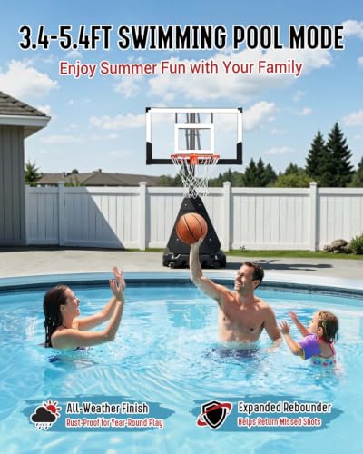 Image of Seray Basketball Hoop 40Inch Shatterproof Backboard, 3.4-10FT Height Adjustable, Rust-Resistant Poolside Goal, Portable Court for Adults /Kids, Indoor & Outdoor Rim