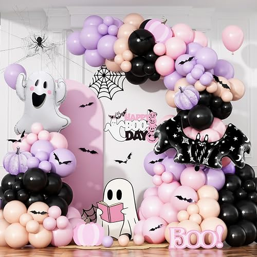Pink Purple Halloween Balloon Arch Garland Kit, 125pcs Pastel Wit...