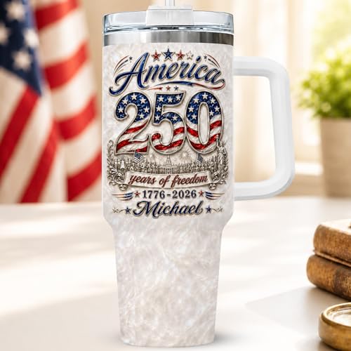 Image of Personalized 250th Anniversary Of America Tumbler - Custom Patriotic USA Flag 1776-2026 Gifts - US 4th Of July Freedom Tumbler 40OZ - American Flag Independence Celebration Gifts For Men Women
