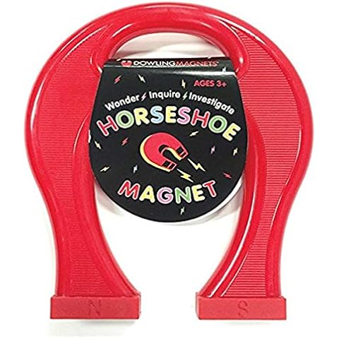 Dowling Magnets Giant Horseshoe Magnet for Kids (Big Magnet: 8.5 inches x 7 inches x 1.125 inches), Red. Ages 3+. Durable Plastic U Shaped Magnet with Safely Encased Mighty Magnets. Item HSO1. Cover