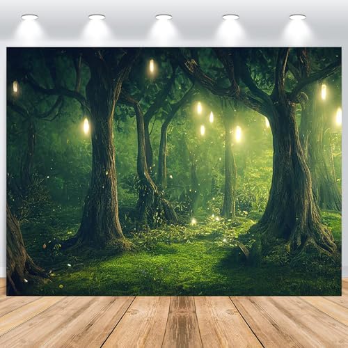 ASDCXZ Fondo de Bosque Verde 2,2x1,5 m, Selva Encantada Selva Tropical Camping Aventura Naturaleza Paisaje Fotografía Telón de fondo Banner Safari Tema Cumpleaños Fiesta Estudio fotográfico Accesorios