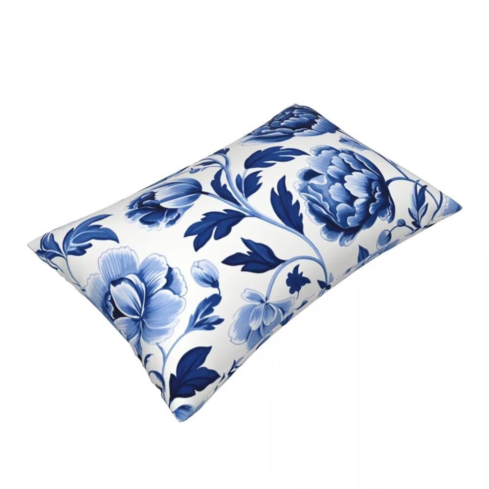 Kissenbezug 50x80 cm 2 Stück Leinen Kissenbezüge Blau Dekokissen Sofakissen Pfingstrose Zierkissenbezüge, Outdoor Kissenhülle mit Verstecktem Reißverschluss für Schlafzimmer, Sofa, Stuhl, Bett -YM200