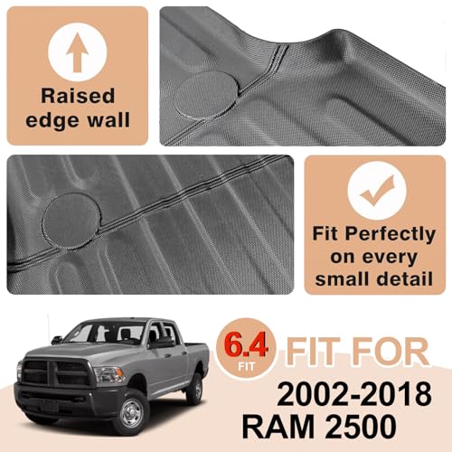 Image of TripleAliners Truck Mat Compatible with 2002-2018 RAM 1500&2002-2026 Ram 2500 /3500&1500 Classic 2019-2024 6.4FT Accessories, Truck Bed Mat Heavy Duty Custom Fit All Weather Protection TPE Pickup Liner