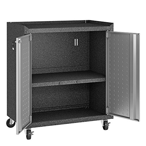Image of Manhattan Comfort Fortress Rolling 2 Door Garage Storage Cabinet, Black /Gray