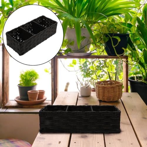 Zerodeko Black Wicker Storage Box with 3 Compartments Lightweight Rectangular Desktop Organizer for Kitchen Home Office and Study Storage - Cosy Home Interiors Zerodeko Black Wicker Storage Box with 3 Compartments Lightweight Rectangular Desktop Organizer for Kitchen Home Office and Study Storage - Image 4