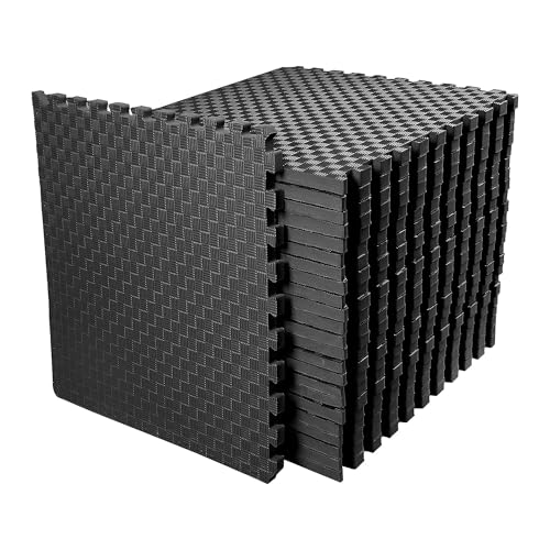 BalanceFrom Puzzle Exercise Mat 1' Thick, EVA Interlocking Foam Floor Tiles for Home Gym, Mat for Home Workout Equipment, Floor Padding for Kids, Black, 24 in x 24 in x 1 in, 72 Sq Ft - 18 Tiles