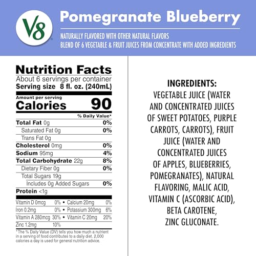 V8 Blends 100% Juice Pomegranate Blueberry Juice, Fruit and Vegetable Juice Blend, 46 Fl Oz Bottle - Image 3