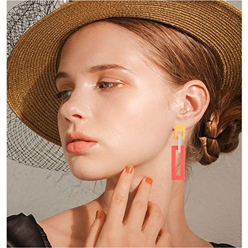 Duomaima Women Girl Candy Color Geometric Acrylic Earrings Buckle Retro Vintage Punk Earring Big Drop Women (Orange) #TOP3