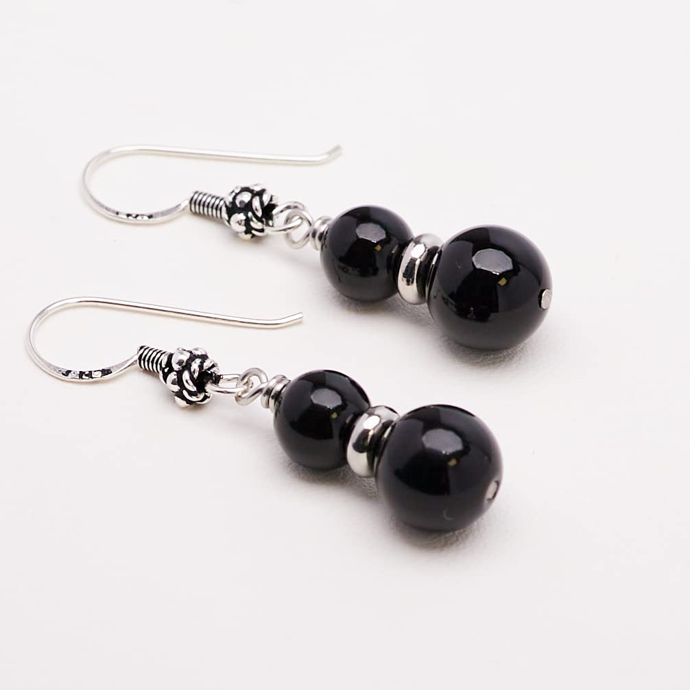 Pendientes colgantes de plata de ley con cuentas dobles de piedras preciosas naturales para mujer