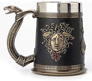 Veronese Design 5.75 Inch Greek Roman Goddess Medusa Beer Stein Large Stainless Steel Tumbler Antique Bronze Finish Sculpture Tabletop Decorative Cup