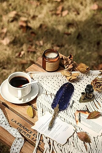 Image of SHUTTLE ART Vintage Carving Feather Pen Set, Glittering Quill Pen Set Antique Calligraphy Writing Dip Pen with Ink, Pen Stand Base, Luxury Vintage Signature Pen