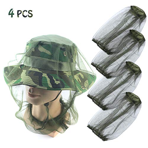 vientiane Máscara de Mosquito, 4 Piezas Mosquito Head Net, Máscara Cara Antimosquitos Bee Bug Insectos Gorro, Anti Mosquito Hat para Colmenar, Pesca, Protección de Entusiastas al Aire Libre