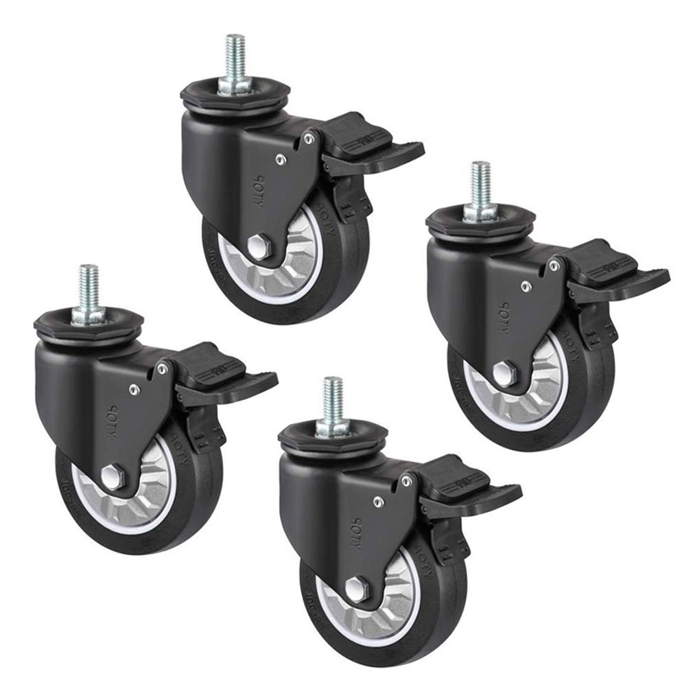 GYRAZXS Set of 4 Heavy-Duty No Noise Swivel Casters Safety Locking Transport Wheels M12 1180lbs Load Capacity for Furniture Shopping Carts Hand Trolley Workbench