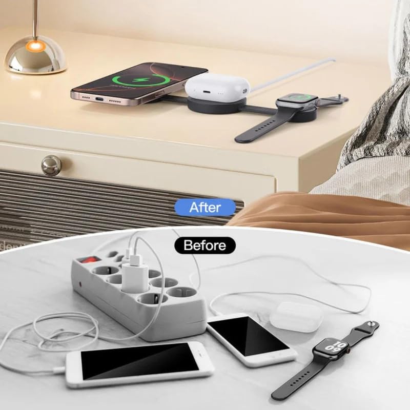 Image of Chemistors 3-in-1 Wireless Foldable Charger Pad, Compatible with MagSafe Fast Charging Station for Phone, Watch & Earbuds, Portable Travel-Friendly Compact Charging Dock for Home & Office