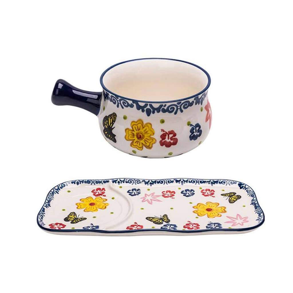 Miski do zupy z uchwytem ceramiczne japońskie ręcznie malowane zastawa stołowa pojedyncze natychmiastowe płatki owsiane śniadanie risotto z talerzem obiadowym - ciemnoniebieskie