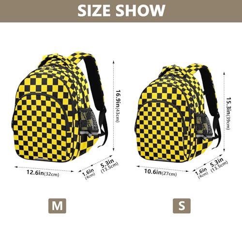 Black and Yellow Buffalo Checkered Toddler Backpack for Prechool Boys Girls 3-8 Years Mini Bookbag S4