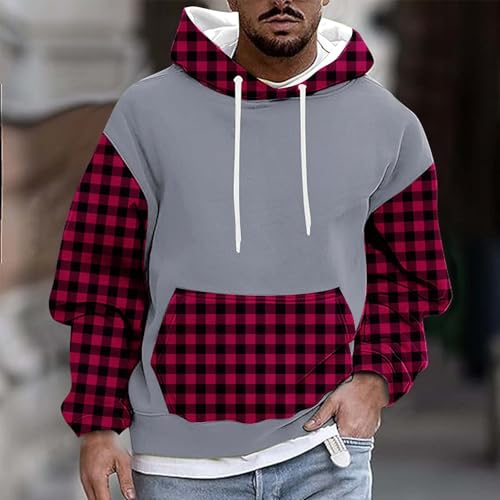 Long Sleeve Plaid Sweatshirts for Men Fleece Casual Hoodie Autumn Winter Sweatshirts Comfort with Pockets Pullover2
