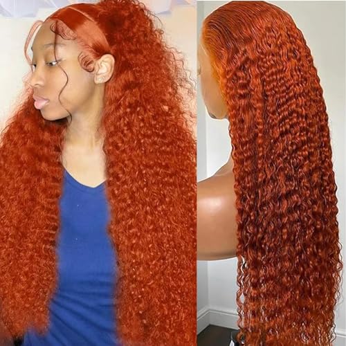 13x6 Ginger Lace Front Wigs Human Hair Orange Deep Wave
