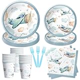 HIPVVILD Airplane Birthday Party Supplies - Airplane Decorations Tableware, Paper Plate, Cup, Napkin, Fork, Baby Shower Dinnerware | Serve 24