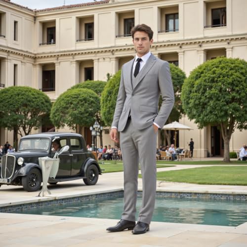 Solove-Suit Men's Regular Fit 3 Piece Suit Notched Lapel Solid Wedding Groom Tuxedos(Blazer+Pant)3