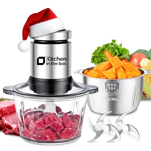Kitchen in the box Picadora Eléctrica 400W, 2 Recipientes de 2L, 2 Velocidades, Picadora de Carne con Cabezal de Repuesto Extra, Trituradora de Alimentos para Carne, Frutos Secos y Verduras