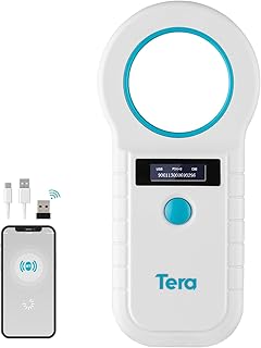 Tera Pet Microchip Reader Scanner Animal Chip ID Scanner with OLED Display Screen Rechargeable Data Storage Fast Wireless Exchange Tag Scanner for Dogs Cat Animal Management White