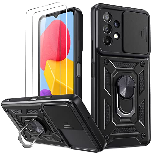 Oududianzi - Funda para Samsung Galaxy M13, Protector de cámara con Tapa Deslizante, a Prueba de Golpes y Resistente a arañazos,Soporte de teléfono Giratorio de 360 Grados-Negro Cover