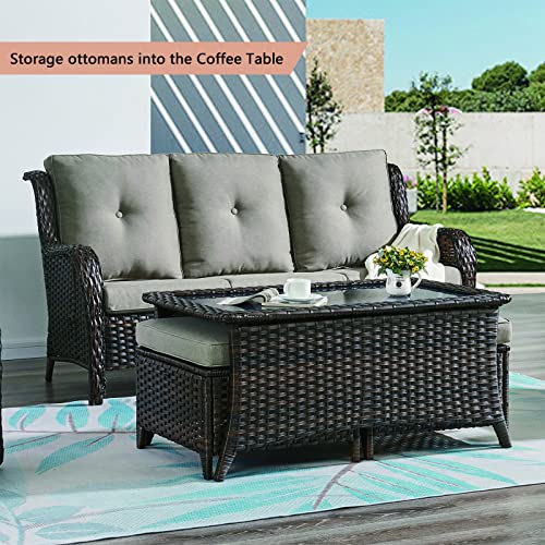 Rilyson Patio Tables Wicker Coffee Table Outdoor Rattan Coffee Tables