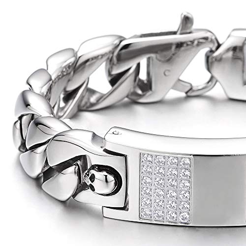 Coolsteelandbeyond Mens Stainless Steel Large Id Identification Curb Chain Bracelet With Cubic Zirconia And Skulls #TOP2