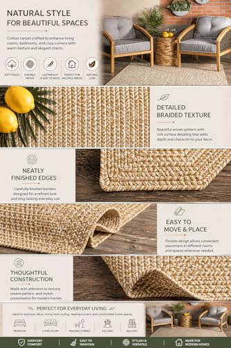 Image of Premium Hand Braided Cotton Rectangular Carpet 4X6 Feet | Soft & Durable Floor Rug for Living Room, Bedroom & Kids Room | Anti-Slip, Washable & Eco-Friendly Color -Beige Mix