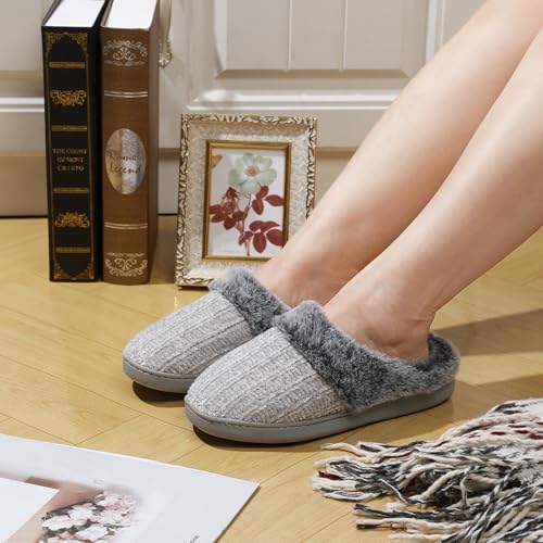 shoeslocker Womens Memory Foam Fuzzy Slippers Knitted House Slippers for Women Comfy Slip-On Warm House Shoes2