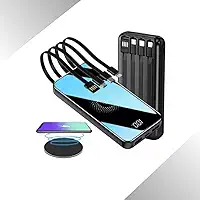 Power Bank 10000mAh Carregador Portátil com Indução Turbo 22.5w Linha Premium 4 entradas + Indução Display Digital Cabos Tipo-C, V8, USB-A e Cabo Lightning