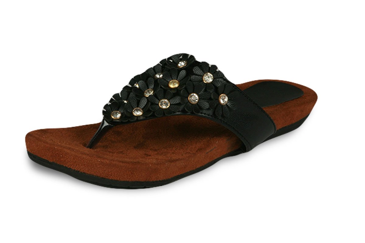 Studio9 Women's Black Synthetic Leather Flats (Flowery Stoned V) - 3.5 UK