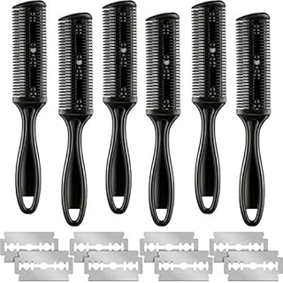 6 Pieces Hair Razor Comb with 20 Pieces Razors, Cutter Comb Dual Side Cutting Comb Hair Thinning Comb Slim Haircuts Cutting Tool