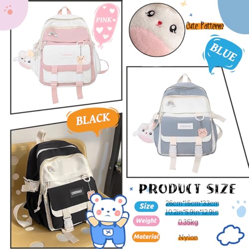 Aesthetic Girls Backpack Kawaii School Bags toast School Cute Pendant Schoolbag for Kids Boys Teenage Primary Secondary（Black）4