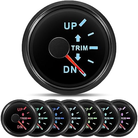 ARTILAURA Trim Gauge Meter 0-190ohms 7 Color UP-DN in Outboard Engine 52mm 2-1/6"for Yacht Boat Marine（Black） Cover