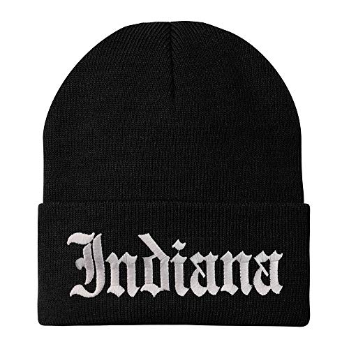 Trendy Apparel Shop Indiana State Old English Embroidered Long Cuff Beanie - Black