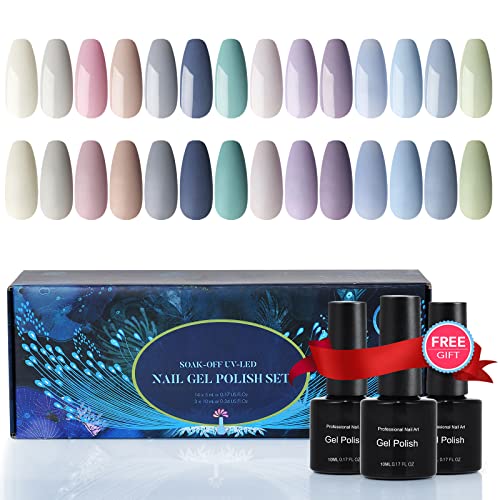 17PCS Esmaltes Semipermanentes, 14 Colores Esmalte Semipermanente de Uñas en Gel UV LED con Base, Top Coat Brillante y Mate, Colorido Esmaltes de Uñas Kit