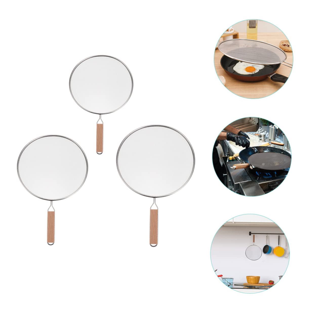 SOLUSTRE 3Pcs Stainless Steel Oil Splatter Screen Kitchen Fine Mesh Splash Cover for Frying and Cooking Heat Retention and Safety