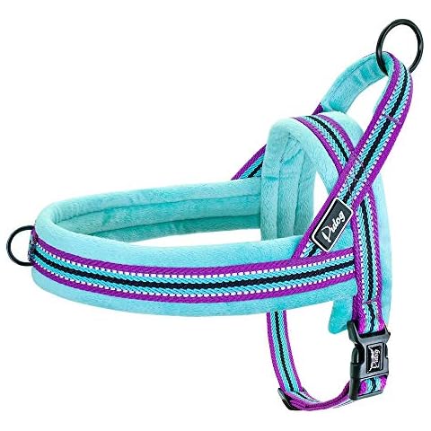 Didog Soft Flannel Padded Dog Vest Harness, Escape Proof/Quick Fit Reflective Dog Strap Harness,Easy for Walking Training (XS: Chest 37-46cm (15-18"), Mixed-Blue Flannel) Cover
