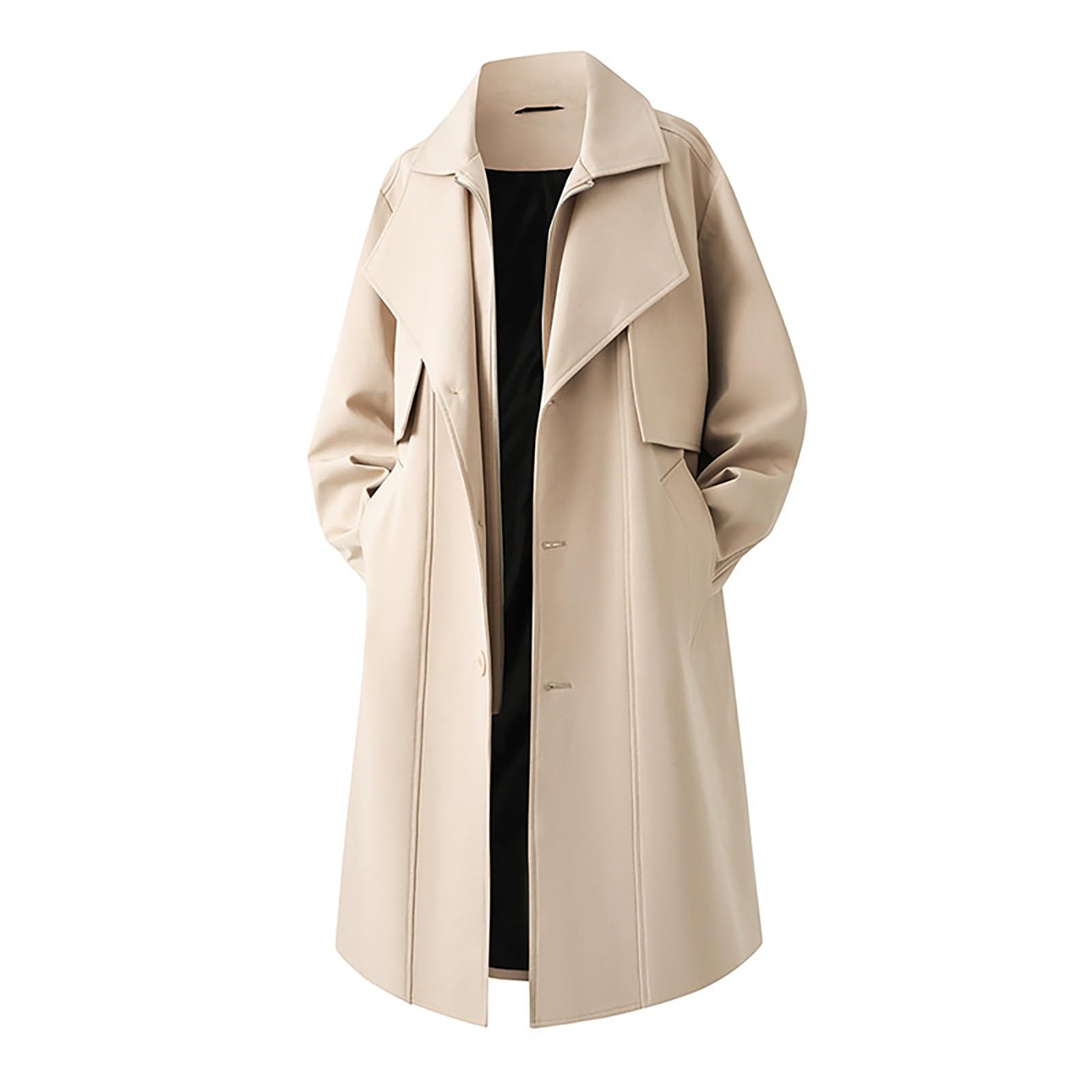 Generisch Wollmantel Herren Business Dufflecoat, Langer Anorak für Herren mit doppellagigem Kragen lässiger Freizeitmantel im koreanischen Design lockere Passform modische Übergrößen Oberbekleidung