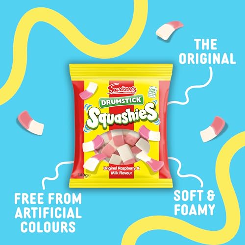 Swizzels Squashies Sweets, Drumstick Squashies Original Sweets - Raspberry and Milk Flavour- Single Pack 140g